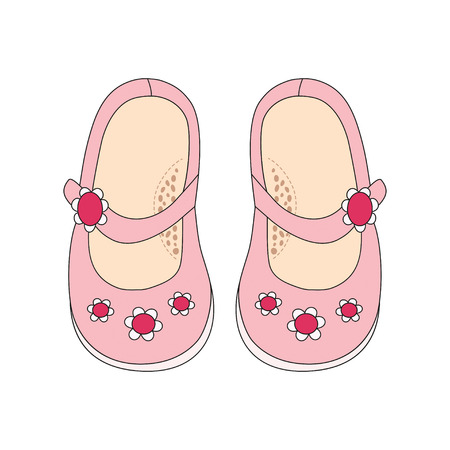 Pink shoes for little girls. Hand drawn outline and stroke. It can be used for decorating of invitations, greeting cards, decoration for bags, t-shirtのイラスト素材