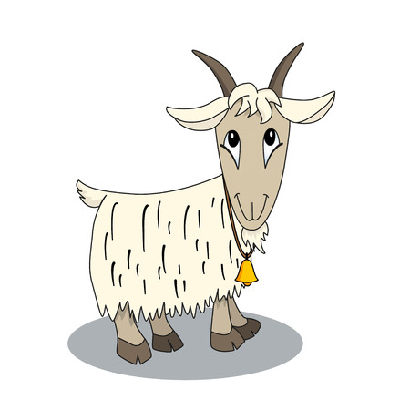 Cute cartoon goat with bell. Illustration of animal character. Brilliant card for childrenのイラスト素材
