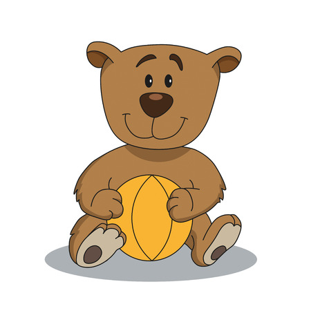 Cute teddy bear with yellow ball. Cartoon illustration of animal character. Brilliant card for childrenのイラスト素材