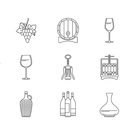 Winemaking icons set on white background. Collection of modern line style design element. illustration, can be used for web page, banner, info graphicsのイラスト素材