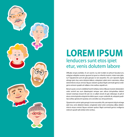 Poster with portraits of elderly people. Template for booklets, brochures, flyers. Place for textのイラスト素材