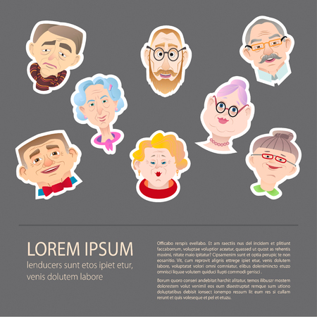Poster with portraits of elderly people. Template for booklets, brochures, flyers. Place for textのイラスト素材
