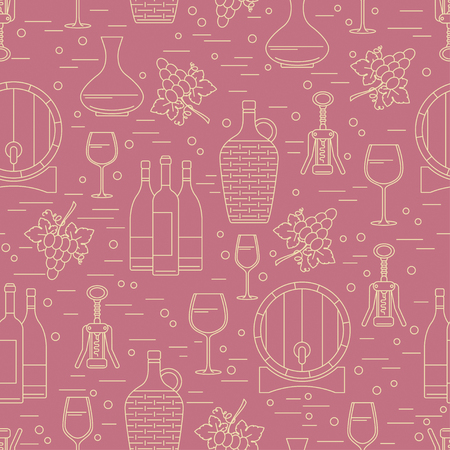 Winemaking design element on maroon background. Vector seamless pattern. Can be used for wallpaper, poster design, wrapping paper, surface texture, web backgrounds, print on textile and coversのイラスト素材