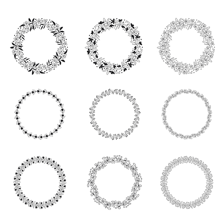 Collection of hand drawn doodle frames. Minimalistic concept of decorative design elements. Can be used for wedding invitation, photo overlay and greeting cardのイラスト素材