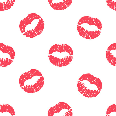 Vector seamless pattern with red lips prints on white backgroundのイラスト素材