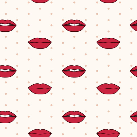 seamless pattern with red lips on beige background with polka dotのイラスト素材