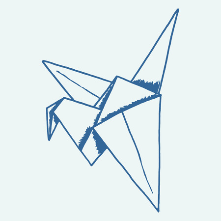 Vector illustration freehand drawn origami paper birdのイラスト素材