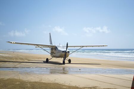 Shot of a Light Aircraft on Beach on Fraser Island, Australia
