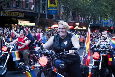SYDNEY, AUSTRALIA - March 2 2019: Dykes on bikes leading the Mardi Gras 2019 parade.
