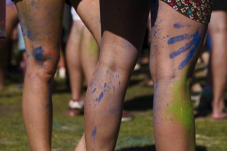 St. Kilda, Melbourne, Australia, 23 February 2019 Holi Festival of Colours legs hand printのeditorial素材