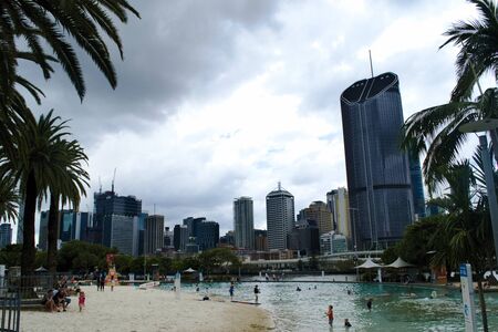 BRISBANE, AUS - NOV 18 2015: Streets Beach in South Bank Parkland. It's inner-city man-made beach next to city center.のeditorial素材