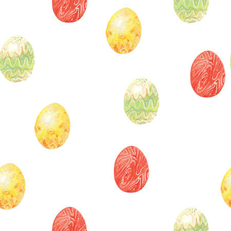 Easter eggs seamless pattern 2. Multicolored eggs on white backgroundの写真素材