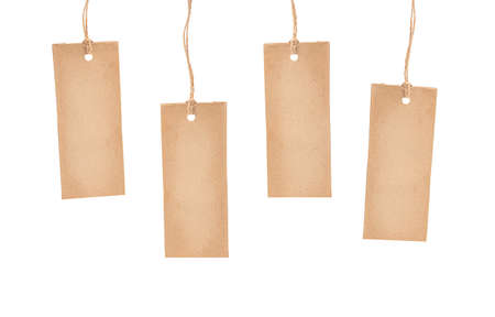 Four cardboard price tag sale isolated on white backgroundの写真素材