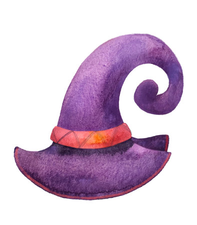 Illustration watercolor lilac witch hat isolated on white background