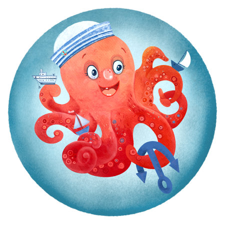 Boy octopus illustration isolated on white backgroundの写真素材