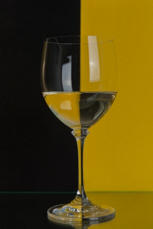 The photo shows the glass of wine on the background of two colors.の写真素材