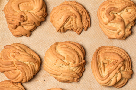 In the picture you can see a home made cookie.の写真素材