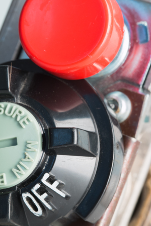 In the photo you see a red button and the inscription off.の写真素材