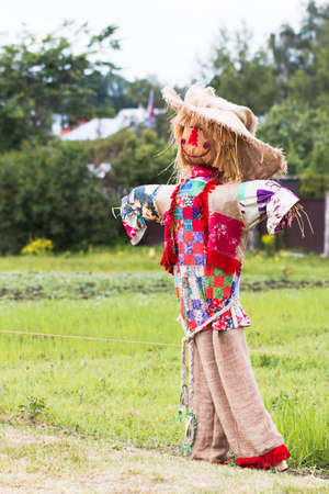 In the photo, you can see a garden scarecrow.の写真素材