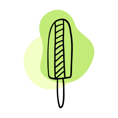 Ice cream on a stick line with green spots on a white background. Cute ice cream doodle. hand drawn vector illustration.のイラスト素材