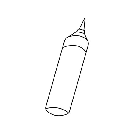 Cartoon sauce fast food doodle. Outline ketchup, street food concept, line art, sketch, template. Black and white icon. Hand drawn illustration isolated on white background.のイラスト素材