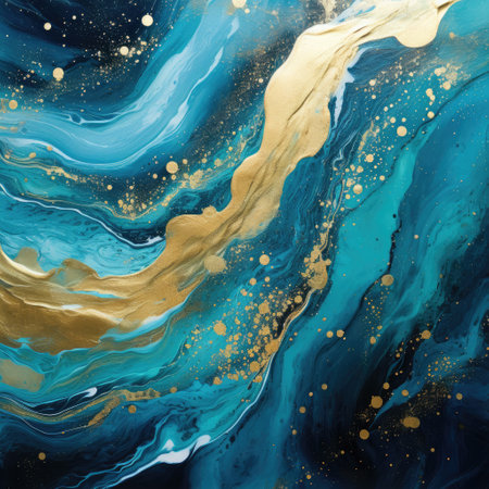 Blue marble watercolor background. Fluid art with gold stripes and glitter dust. Alcohol ink texture. Modern template for banner, poster, digital design. AI generatedの素材