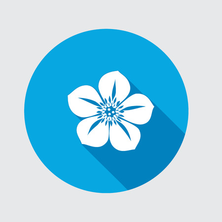 Hellebore, Caltha flower icons. Spring floral symbol. Round circle flat icon with long shadow. Vectorのイラスト素材