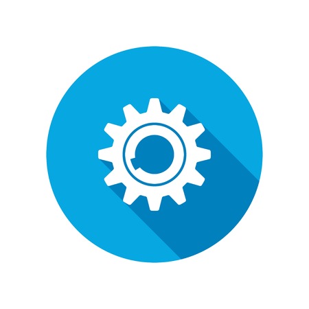 Gear icon. Cogwheel symbol. Round circle flat icon with long shadow. Vectorのイラスト素材