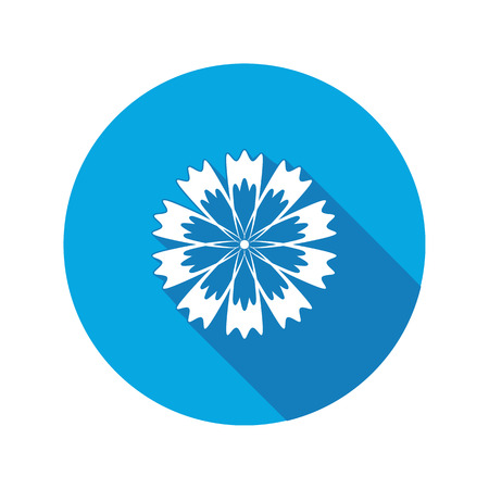 Spring floral icon. Cornflower, blue poppy, centaury flower. Medicinal herbs symbol. Round sign with shadow. Vectorのイラスト素材