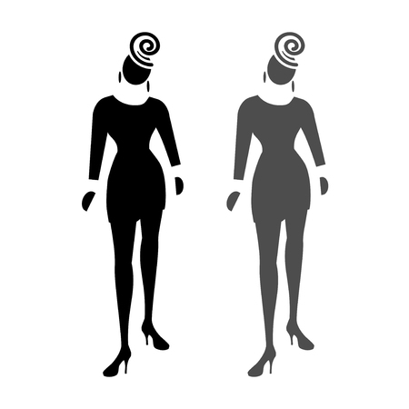 Busines lady web icon. High society, fashion symbol. Black and grey front standing silhouettes on white background. Vector illustrationのイラスト素材