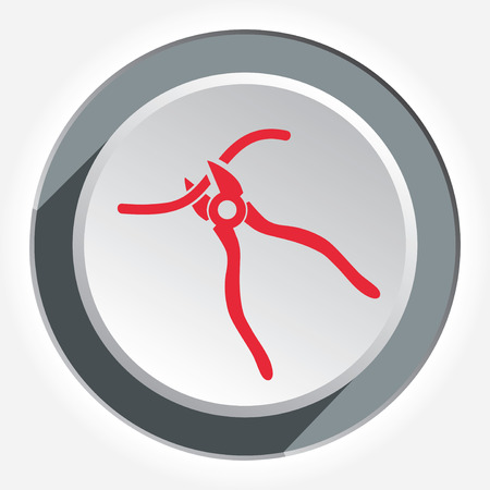 Clipper, nippers tool icon. Tool, working, fix, repair, connection symbol. Round 3d gray button with shadow. Vectorのイラスト素材