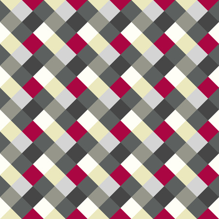 Seamless geometric checked pattern. Diagonal square, rhombus texture. Patchwork background. Gray, red, white colored. Vectorのイラスト素材