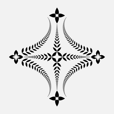 Laurel wreath tattoo icon. Cross sign on white background. Black ornament. Defense, peace, glory symbol. Vectorのイラスト素材