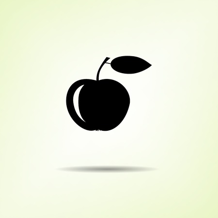 Food icon. Apple fruit. One black silhouette with shadow on light green background. Flat design. Vector isolatedのイラスト素材