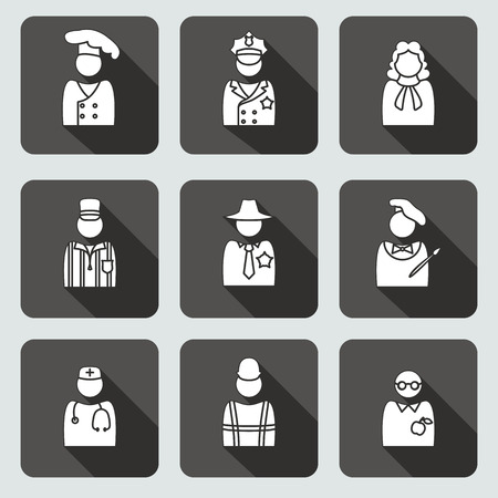People profession icon set. Judge artist painter referee doctor teacher sherif cook builder constructor worker policeman. Person, avatar symbols. Vectorのイラスト素材