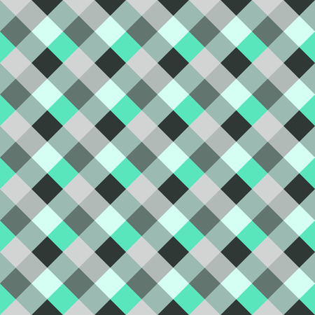 Seamless geometric checked pattern. Diagonal square, braiding, woven line background. Patchwork, rhombus, staggered texture. Green, gray, white colors. Winter theme. Vectorのイラスト素材