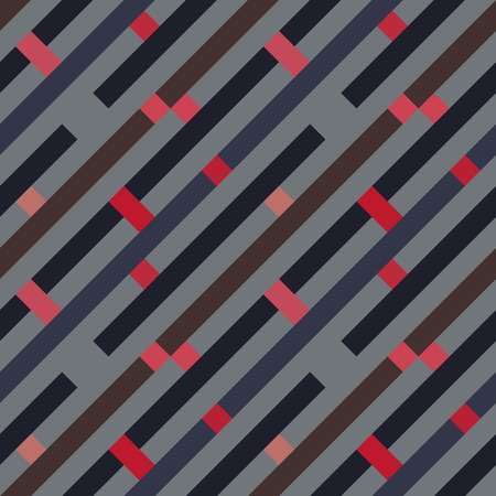 Seamless geometric stripy pattern. Texture of diagonal strips, lines and rectangles. Gray, brown, red violet pastel colored background. Labyrinth theme. Vectorのイラスト素材