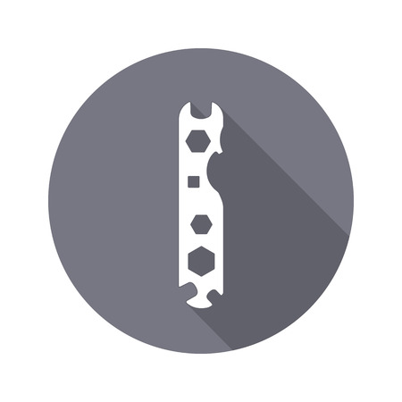 Tool icon. Spanner, nut wrench instrument. Industrial, fixing, support hardware service symbol. White sign on round gray flat button. Vectorのイラスト素材