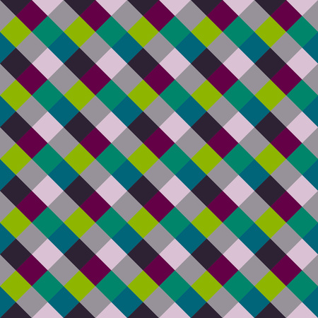 Seamless geometric checked pattern. Diagonal square, braiding, woven line background. Patchwork, rhombus, staggered texture. Green, gray, vinous colors. Winter theme. Vectorのイラスト素材