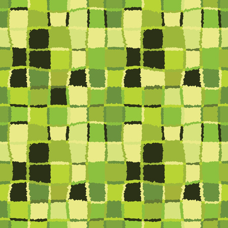 Seamless geometric mosaic checked pattern. Background of woven rectangles and squares. Patchwork, ceramic, tile texture. Green, gray colors. Vectorのイラスト素材