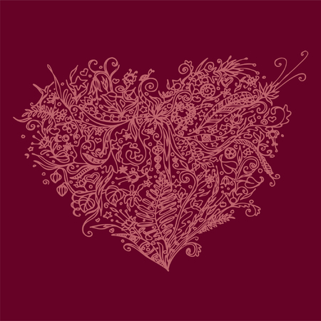 Heart with flowers pattern.  Line art.のイラスト素材