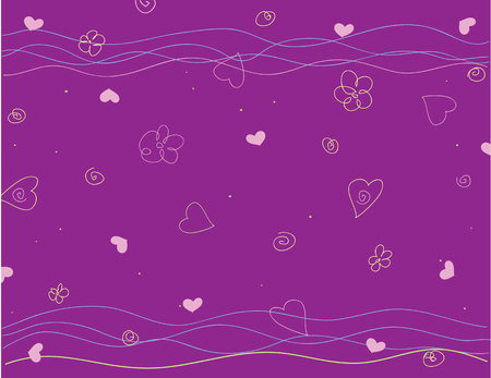 Abstract dark purple background with flowers and heartsのイラスト素材