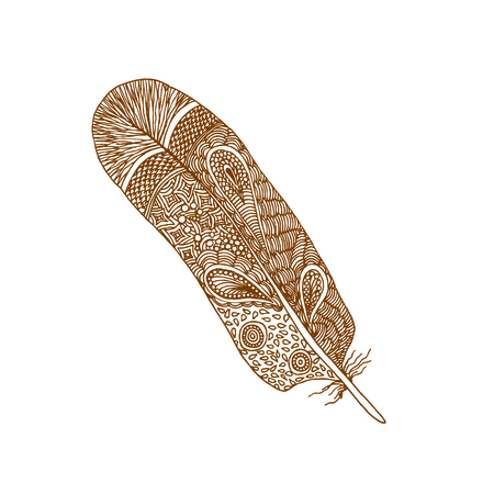 Decorative brown line featherのイラスト素材
