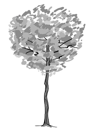Single tree sketch. Black and white drawing isolated on white background. Simple art. Can be used for card banner template. Vector illustration.のイラスト素材