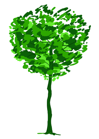 Single tree sketch. Green and white drawing isolated on white background. Simple art. Can be used for card banner template. Raster copy illustrationの写真素材