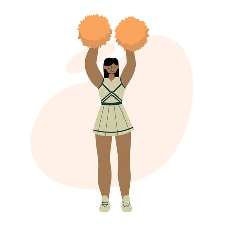 A tall African-American woman is a fan of the sports team of her school or college. The girl from the support group. Additional classes. Blatant windy illustration.のイラスト素材