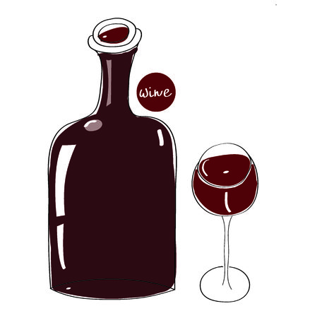 Doodle bottle glass wineのイラスト素材