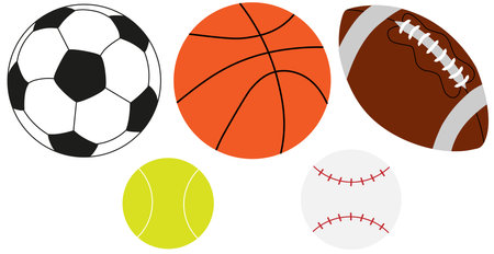 Vector illustration of sports balls. Vector soccer ball, basketball, rugby ball, tennis ball and baseballのイラスト素材