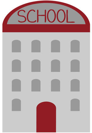 Vector illustration of school building in grey and red coloursのイラスト素材