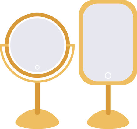 Makeup mirrors with led touch isolated in white background. Golden cosmetic mirrors with lightingのイラスト素材